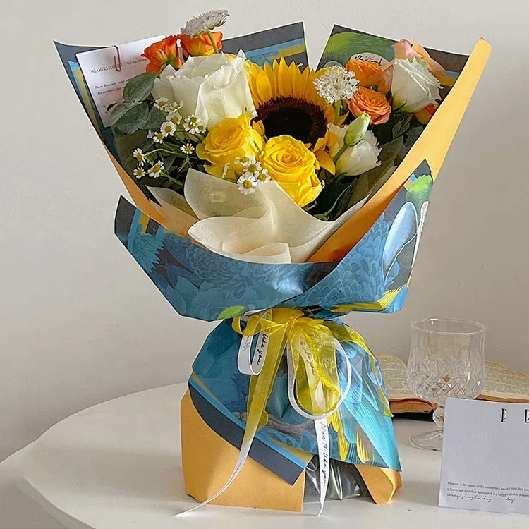 Wholesale custom best selling luxury new design colored printing fresh flower bouquet wrapping paper