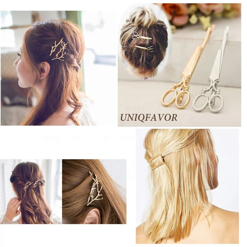 Minimalist Barrette Dainty Feather Hair Pins Triangle Circle Bow Infinity hairgrips for Woman Girls Geometric Hair Clips