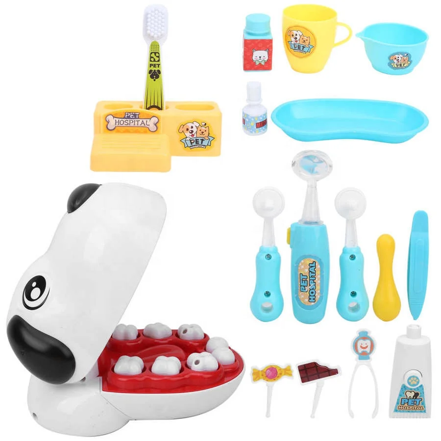 17pcs pet dentist pretend play house doctor toy medical tools set doctor role play interaction simulation brush teeth toys