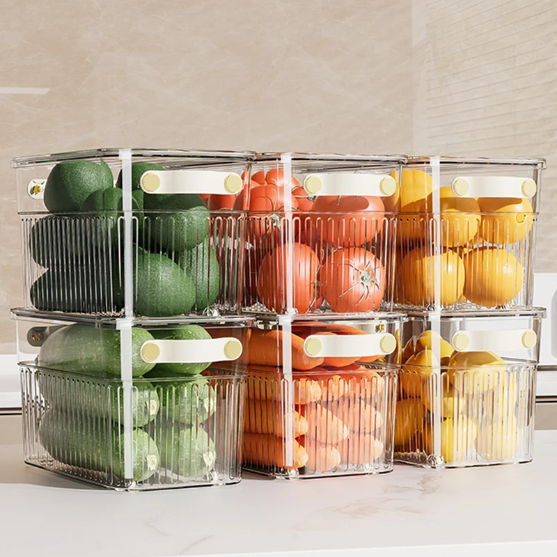 Plastic Clear Storage Bins With Lid large-capacity Storage Bins With Lids  fridge Pantry Organizer Set with lids handle