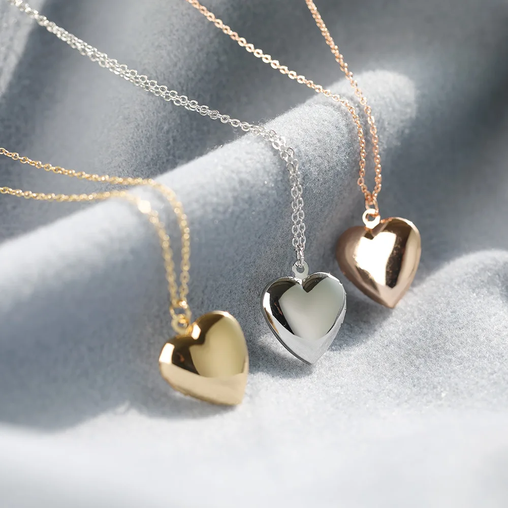 Fashion jewelry Wholesale Personalized Photo Engraving Gold Plated Stainless Steel Heart Locket Pendant Necklace For Women Girls
