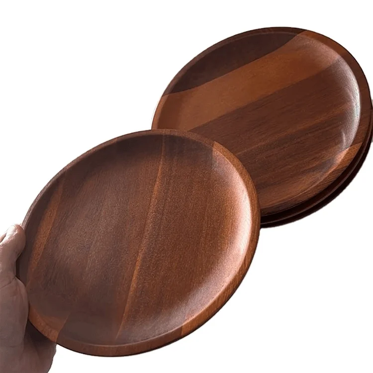Dishes Snack Dessert Classic Plate Dinner Plates Easy Cleaning Lightweight Unbreakable Round Wood Plates For Food