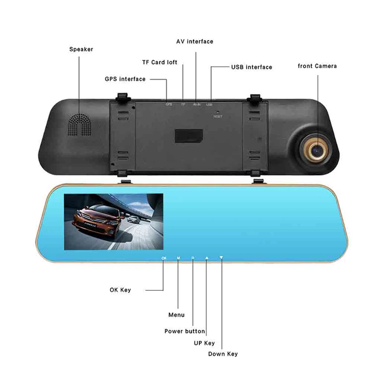  4.3 Inch Dual Lens High Quality Car DVR 1080P HD Screen Mirror Dashcam Wide View Video Loop Cycle Recording Carcam