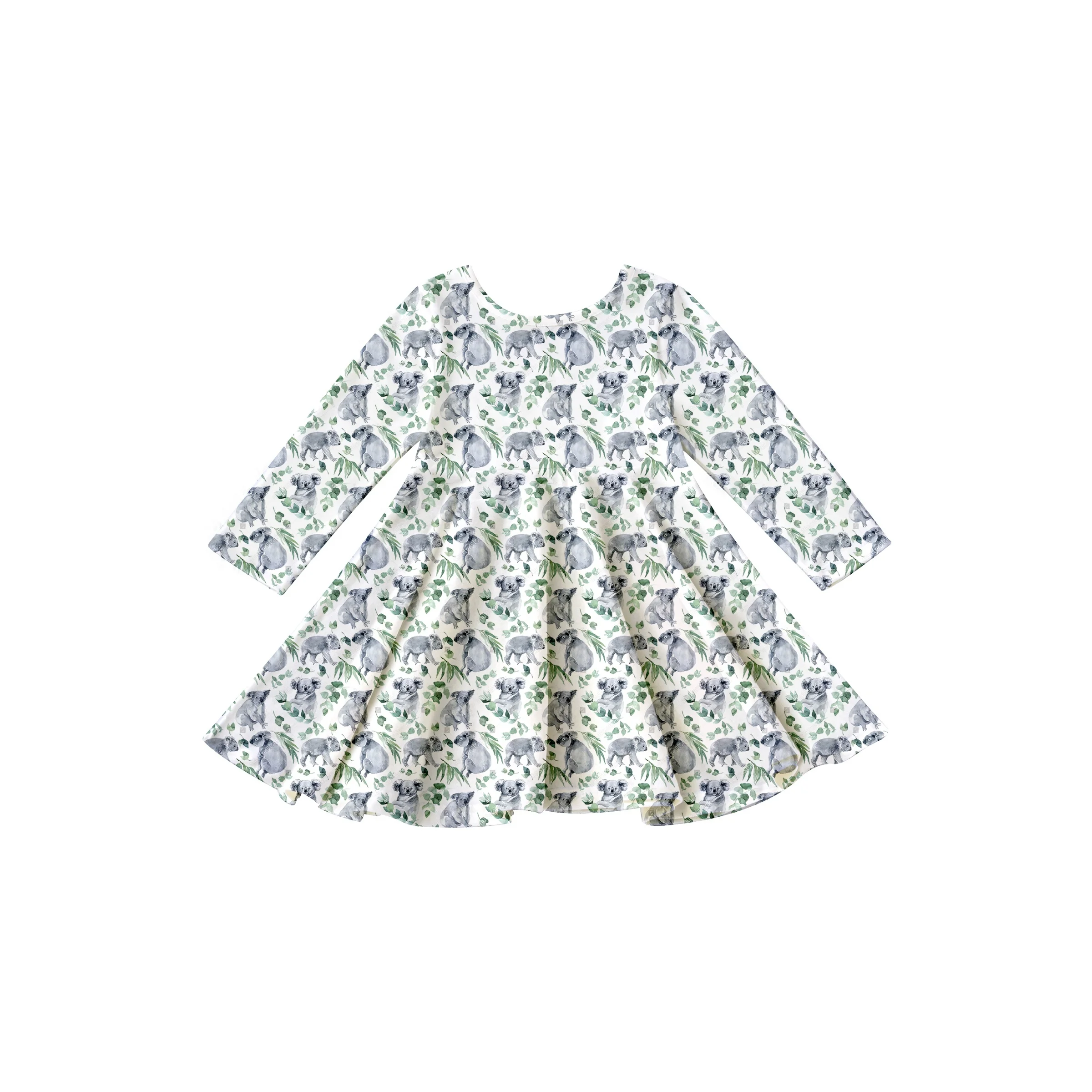 Girlymax 2022 koala bear lovely  pattern long sleeve knee length twirl baby girls Dresses