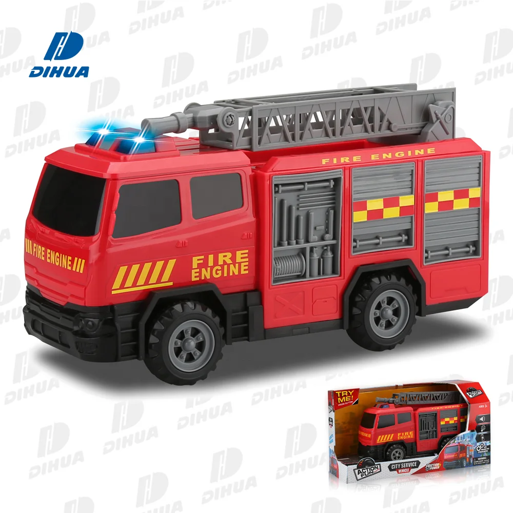 Пожарная машина с фрикционным усилием игрушечная удлиняющаяся лестница для спасения Тяговая конструкция игрушечные автомобили подсветкой и звуком