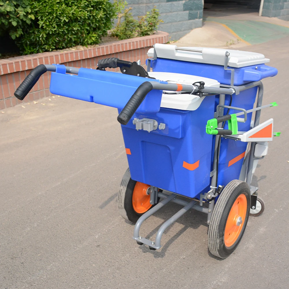 wholesale blue an yellow janitor cart cleaning trolley multipurpose trolley carts Hand Push Hospital Hotel Cleaning Cart Trolley