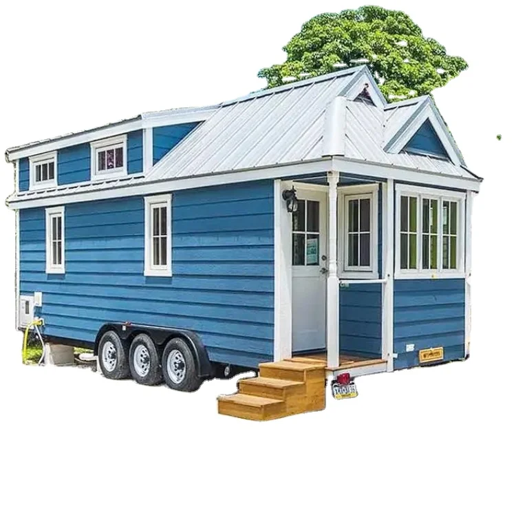 Modern Prefabricated Steel Mobile Trailer with Wheels Tiny House Container Design with Bathroom and Kitchen