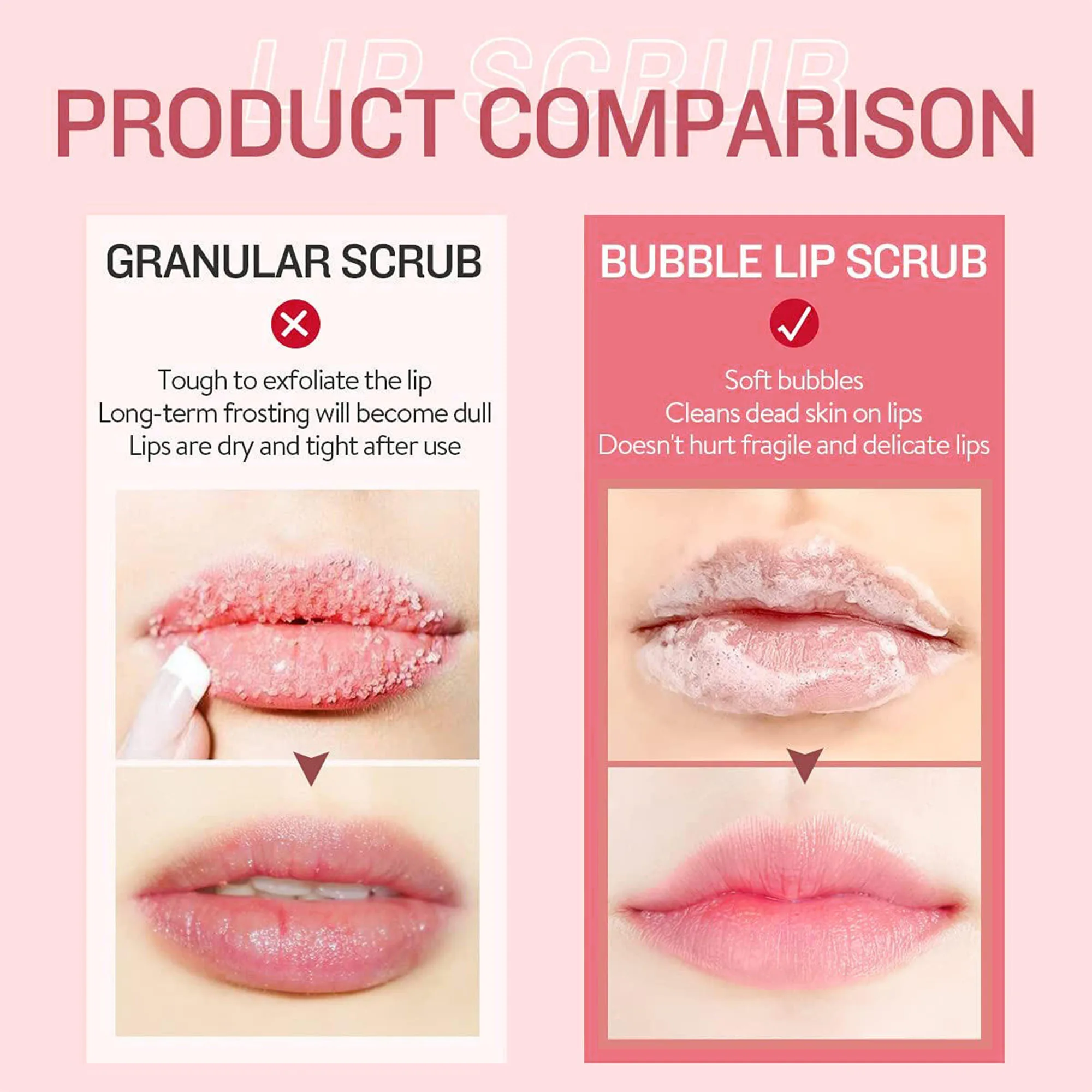 Wholesale Lip Care Vegan Repairing Lightening Smoothing Pink Lip Cream Remove Dead Skin Bubble Exfoliating Lip Scrub