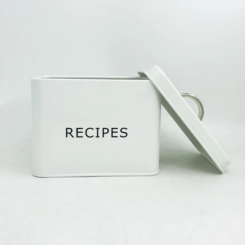 Metal Recipe card Organiser File Tin Box with cards and dividers