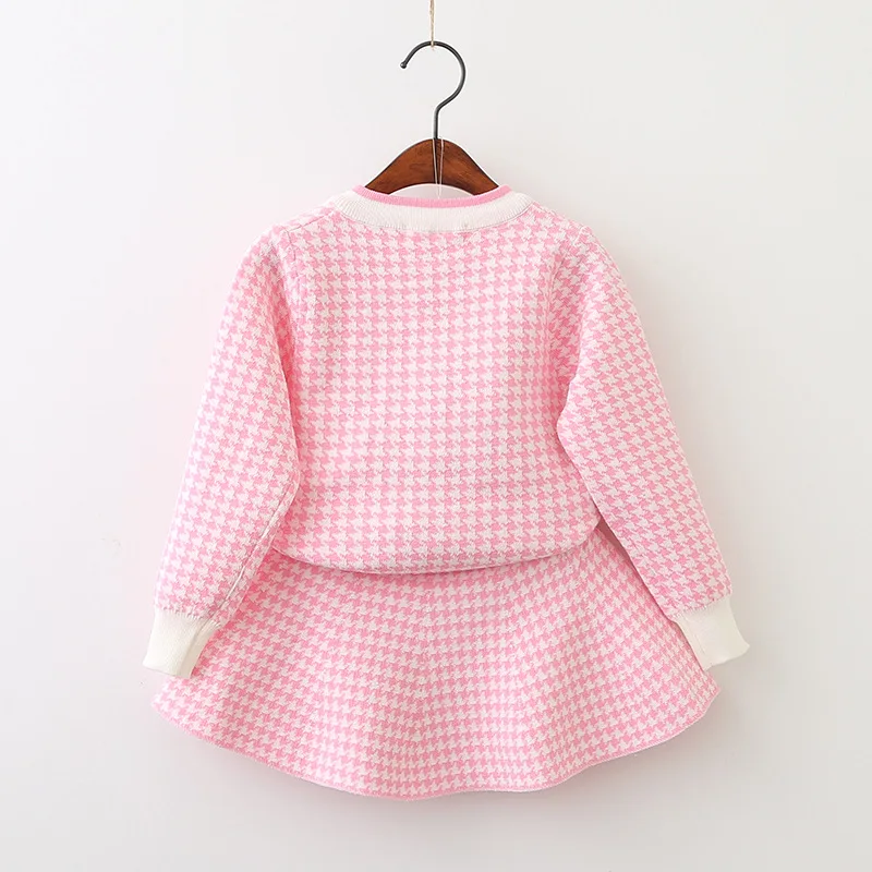 Girls Houndstooth Knit Set Black and White Plaid 2019 New Korean  Long Sleeve Sweater Cardigan Skirt 2 Pieces Children Set