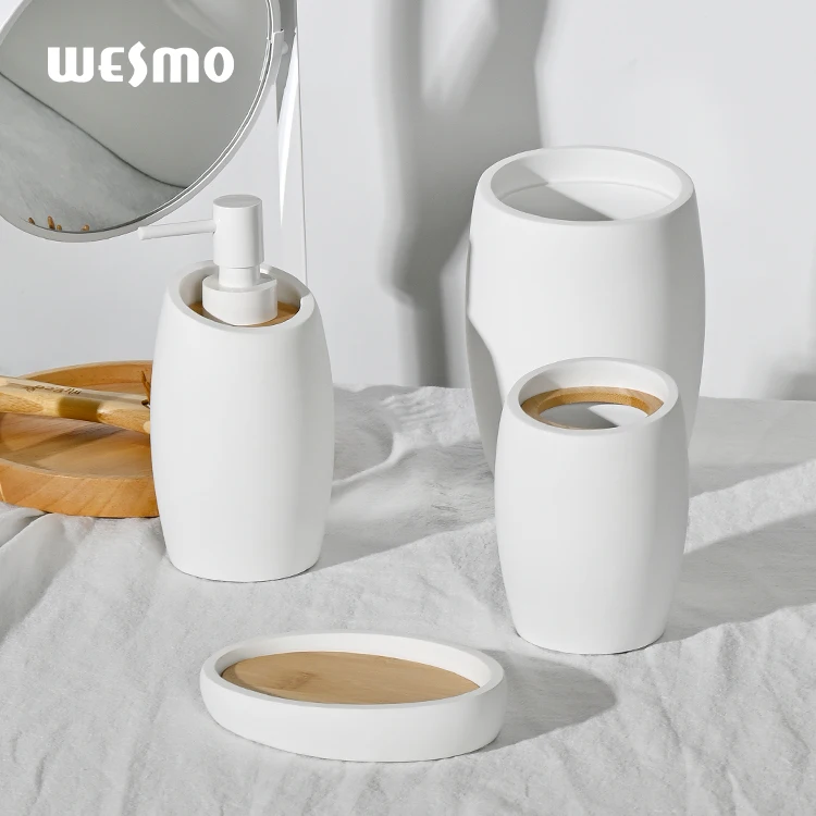 Modern simple Resin White  home accessories 4 piece polyresin bathroom set bathroom decor luxury bath accessories soap set