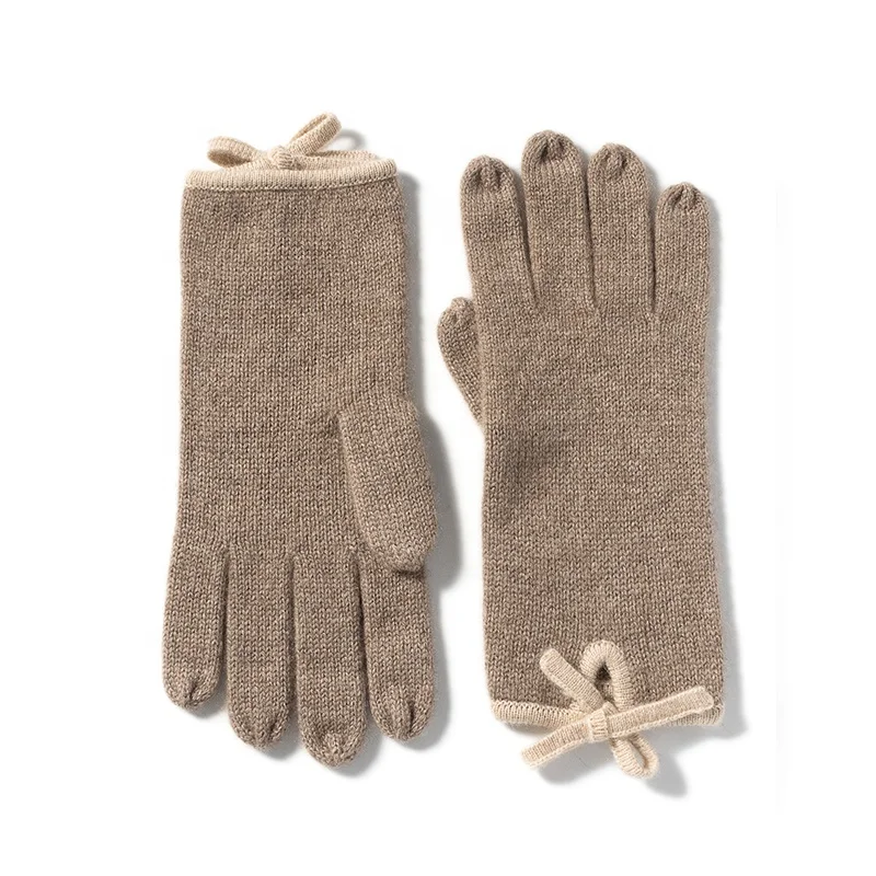 2021 new winter collection 100% cashmere finger mittens with color blocking belts