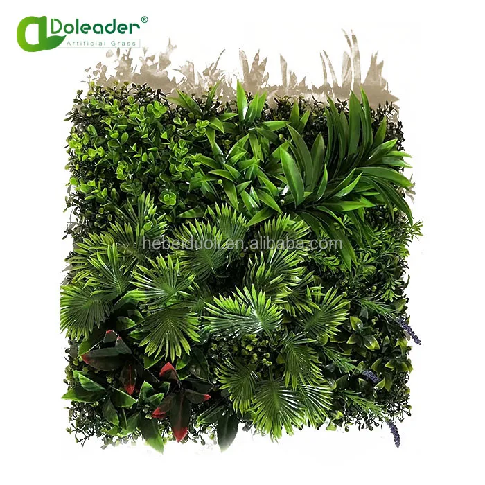 Doleader Manufacturer Vertical Grass White Flower Screen Privacy Fence Artificial Green Plant System Wall Panel