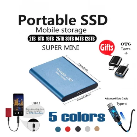 New Portable HD Hard Disk SSD 128TB 500GB 1TB Flash Hard Drive External Type-C High Speed USB3.1 2TB 4TB 8TB For Laptop/PC