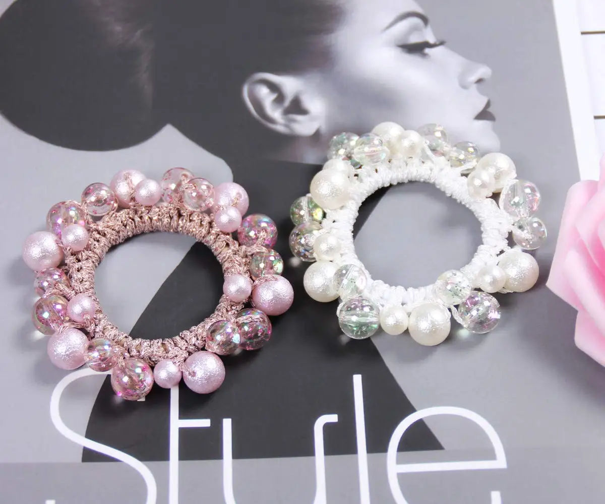 Fashion Children Hair Accessories Pretty  Ponytail Holder Hair Scrunchies Bands Pearl Hair Ties Elastic  for Girls
