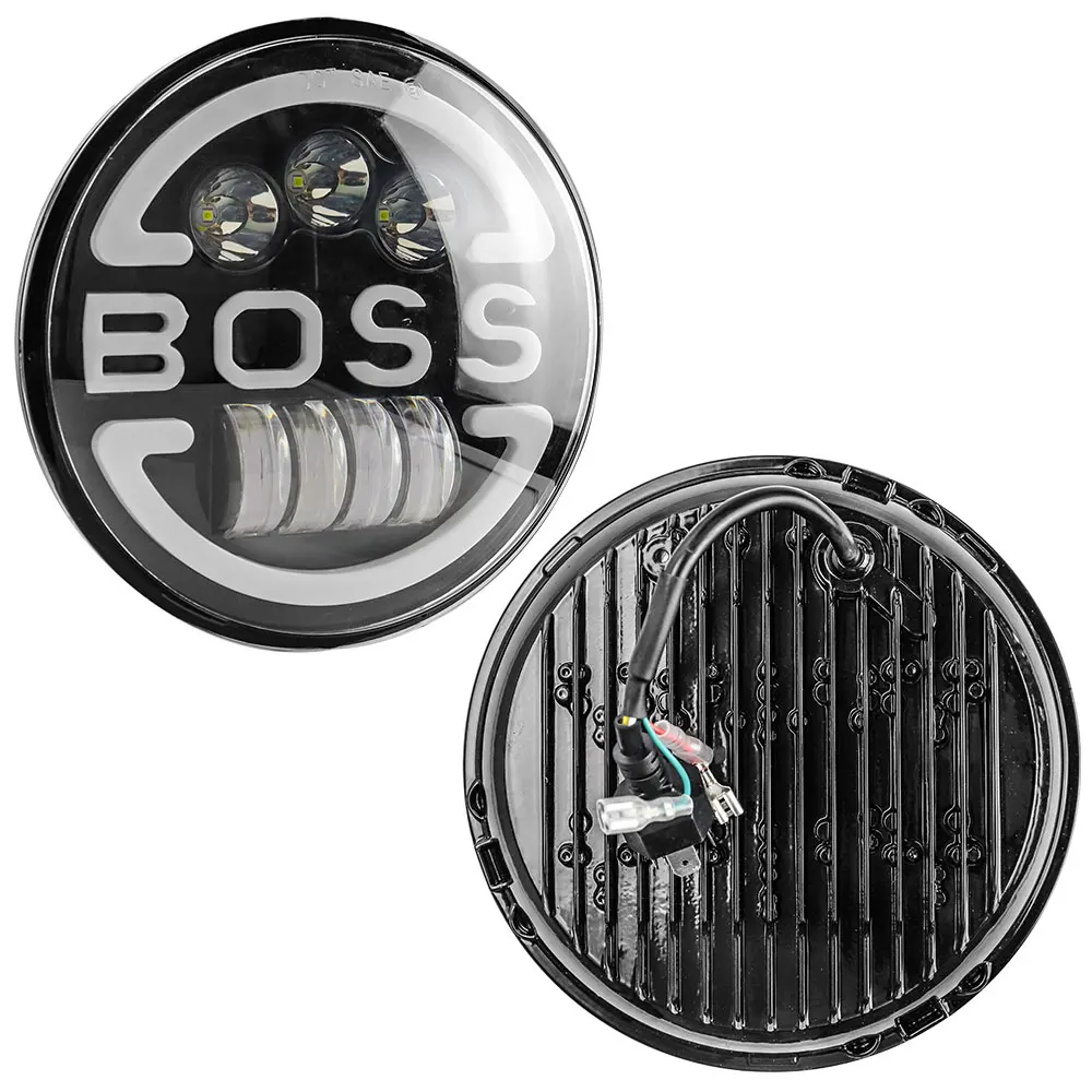 DXZ BOSS высокий низкий пучок желтый указатель поворота DRL 7 дюймов круглые светодиодные фары дальнего света для джип внедорожника в байкерском