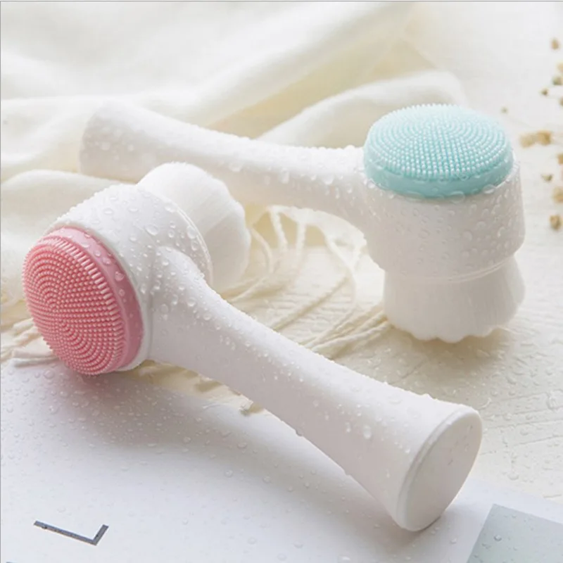Lohas Double Sides Stand-up Soft Bristle Hair Brush Silicone Skin facial Cleansing Brush Face Wash Brush