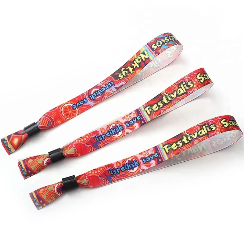 Personalized LOGO QR Code Reusable Thermal Transfer Print Custom Wristbands Woven Event Fabric Bracelets With Sliding Ball Lock