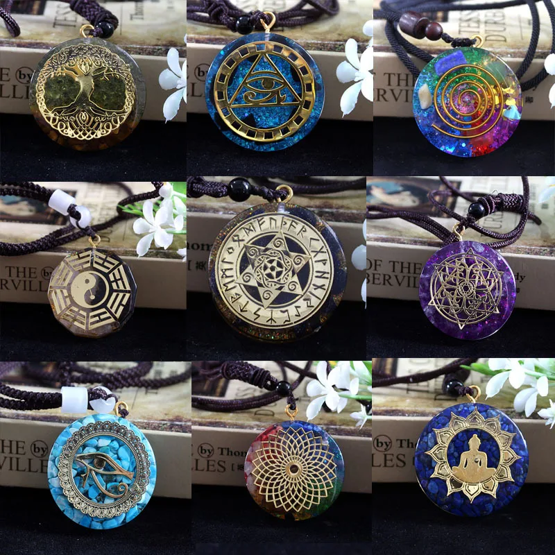 Factory Handmade Craft Resin Crystal Gravel Pendant Sweater Necklace Chain with Rope Orgone Energy Healing Necklace Gifts