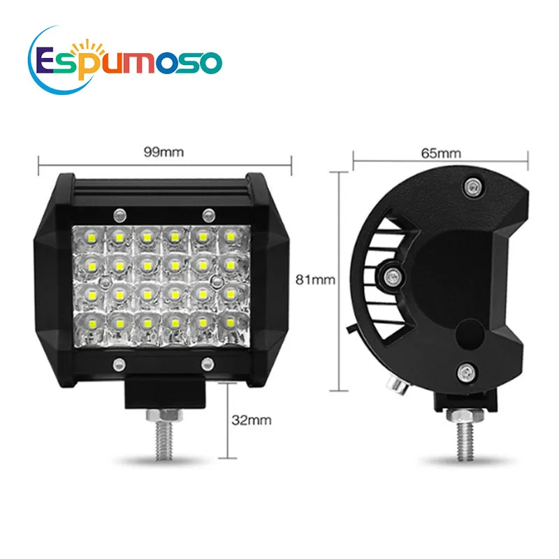  High Power 72W 4inch Work Light Waterproof IP68 24V 12V White 24PCS Led Driving Headlight For SUV ATV Offroad