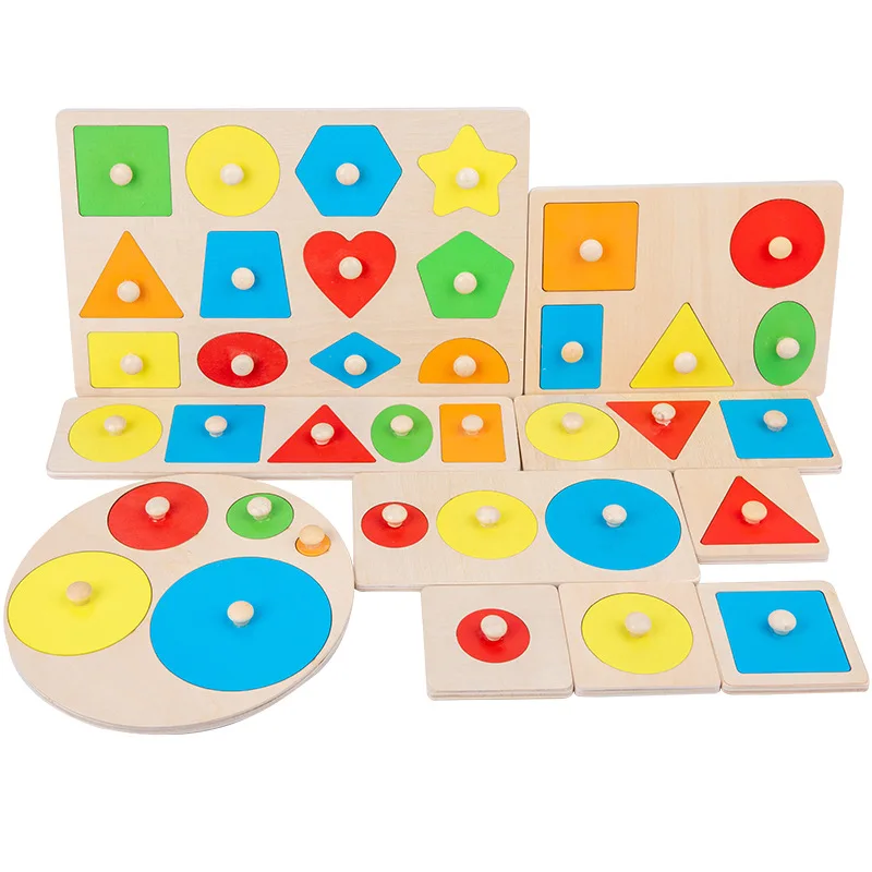 Montessori Early Learning Shape Cognitive Jigsaw Puzzle Hand Grasping Board Panel For Baby Intelligence And Manual Brain