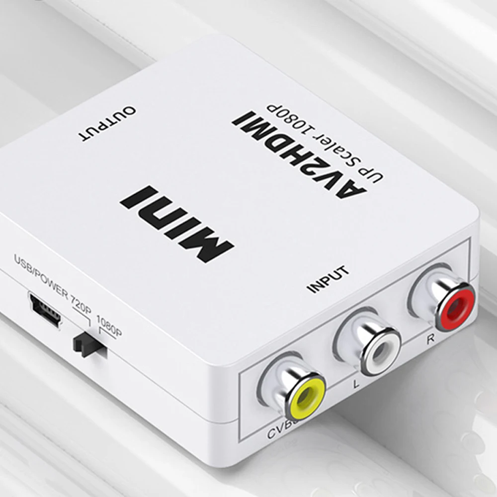 
AV to HDTV adapter set-top box connected to TV monitor rca to hdtv video for DVD recorder 