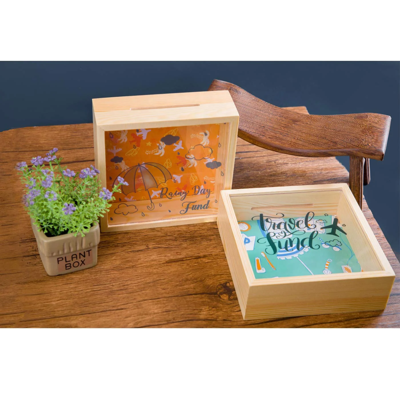 Custom wholesale simple acrylic Piggy bank adult Piggy bank natural wooden exquisite piggy bank money saving box