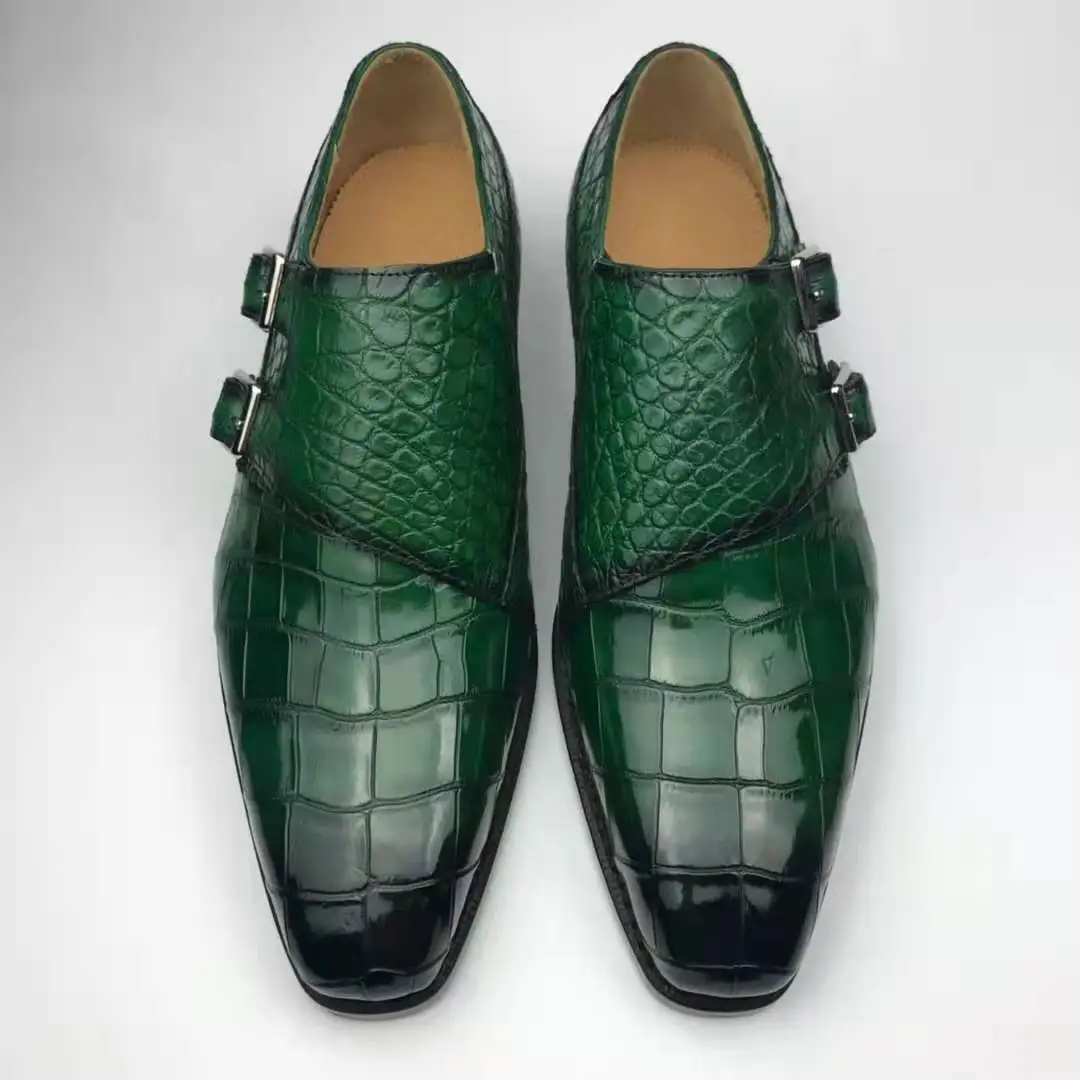Factory Price Alligator mens shoes classic Wedding luxurious shoes man Handmade Monk Strap Crocodile Leather Men Dress Shoes