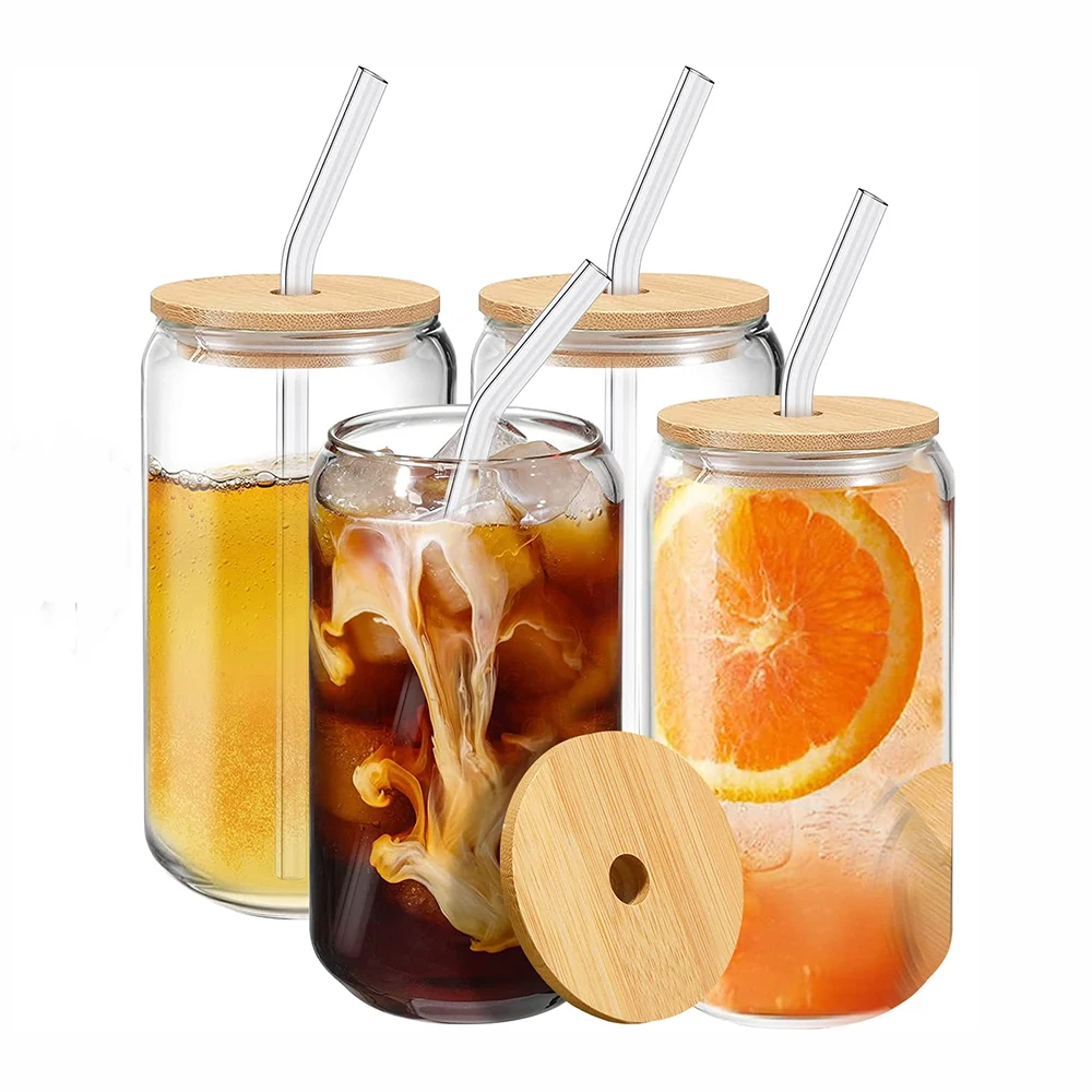 cup hot sale 4pcs set 16oz can glass cup beer tea coffee cup and saucer set