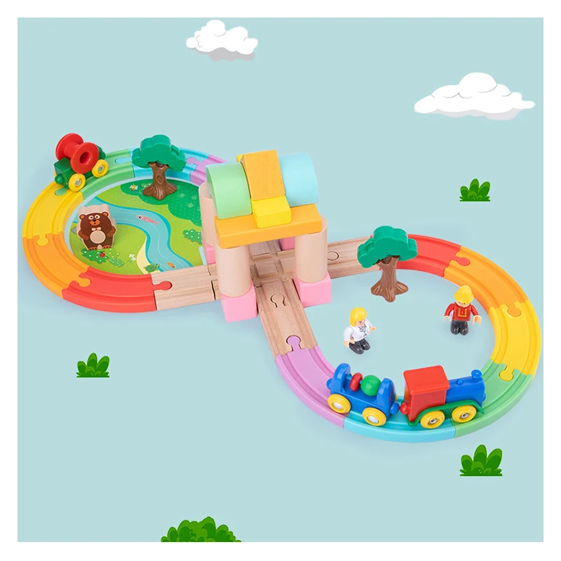 Houten Koreaanse Puzzel Kinderen Track Farm Animal Scene Bouwstenen Spoorlijn Houten Track Set Houten Speelgoed Voor Kinderen Ge