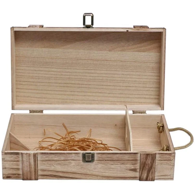 Custom Logo Cheap Wooden Box Hinge Lid Solid Pine Wood Keepsake Gift Boxes Wood Storage Box