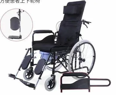 Hot Selling Light Weight Folding Reclining Manual Wheel Chair Antiskid Armrest Stainless Steel Reclining Wheelchair With Commode