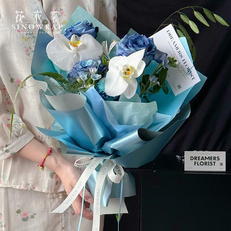 SINOWRAP New Flower Wrapping Paper 58*58CM Metal Texture Glossy Surface Waterproof Packaging Paper 20pcs Florist Supplies