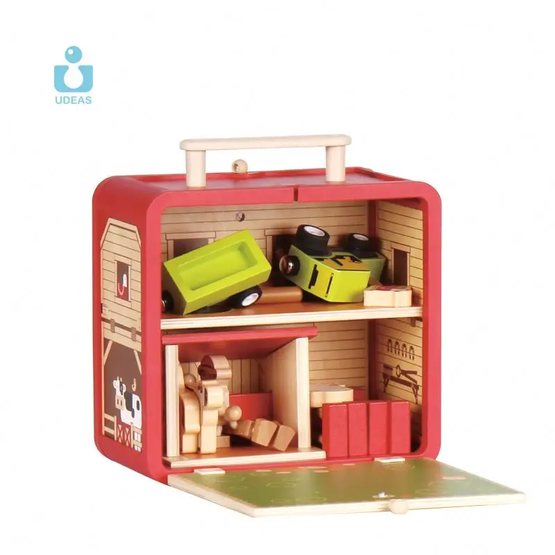 UDEAS Preschool Toy Miniature Doll House Wooden Farm Barn House Early Learning Educational Toys