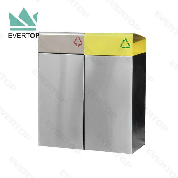 DA-308 Double Commercial Garbage Bin Indoor Outdoor Waste Bin Stainless Steel Trash Bins Dual Street Trash Can Recycle Sorting