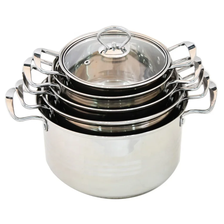 10 pcs Pots Set Cookware Multiple Sizes Kitchenware Stainless Steel Stock Pot Non Stick Cookware Set With Glass Lid
