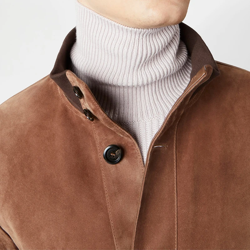 Customize Luxury Fashion Plus Size Button Stand Collar Winter Warm Slim Fit Faux Suede Jacket For Men