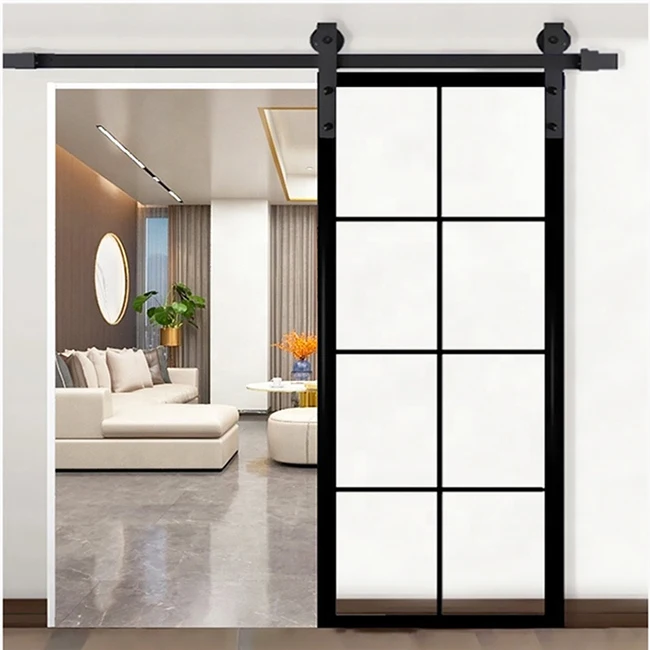 Soundproof Interior Sliding Barn Door double  track Aluminum Frame Pocket Sliding Door Barn Mirrored Barn Door
