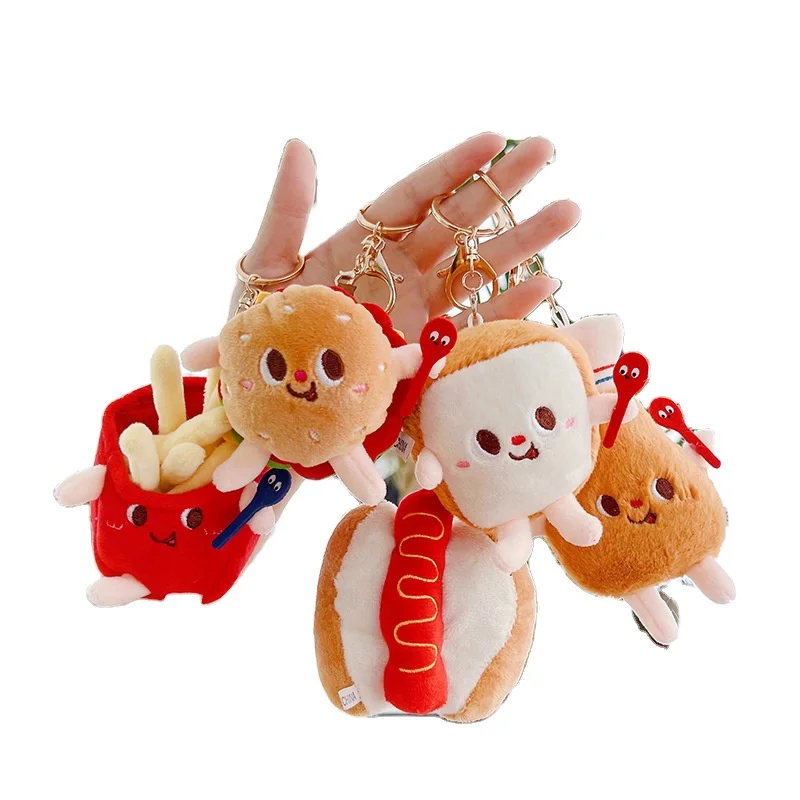 Wholesale Cute Animal Stuffed Plush Doll Toy Gifts Keyring Cartoon Food Hamburgers Hot Dogs French Fries Keychain Bag Pendant