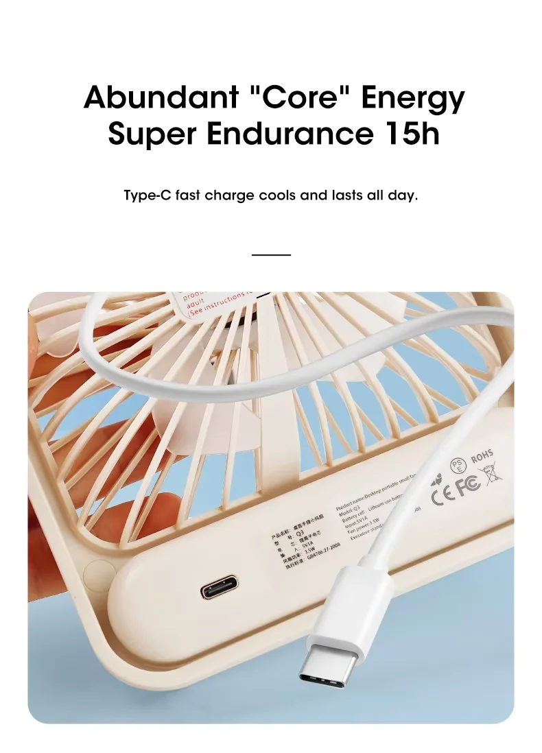 Mini Portable Desktop Fan USB Charging Quiet Foldable Hanging Standing Cooling Fan Travel Office Home Camping Fan