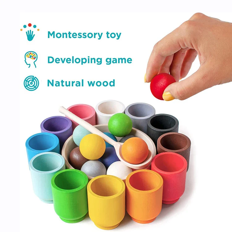 suppliers custom Montessori games solid wooden game colorful balls and cups Educational Smart Games baby toy