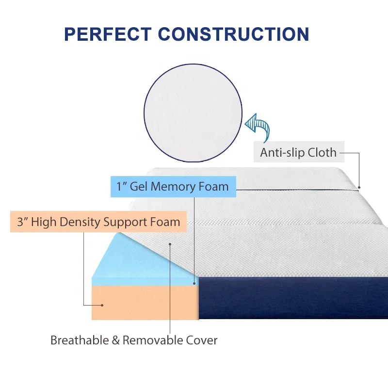 Easy To Carry Vacuum Roll In Box Travel Memory Foam Tri-fold Pad Gel Memory Foam Mattress