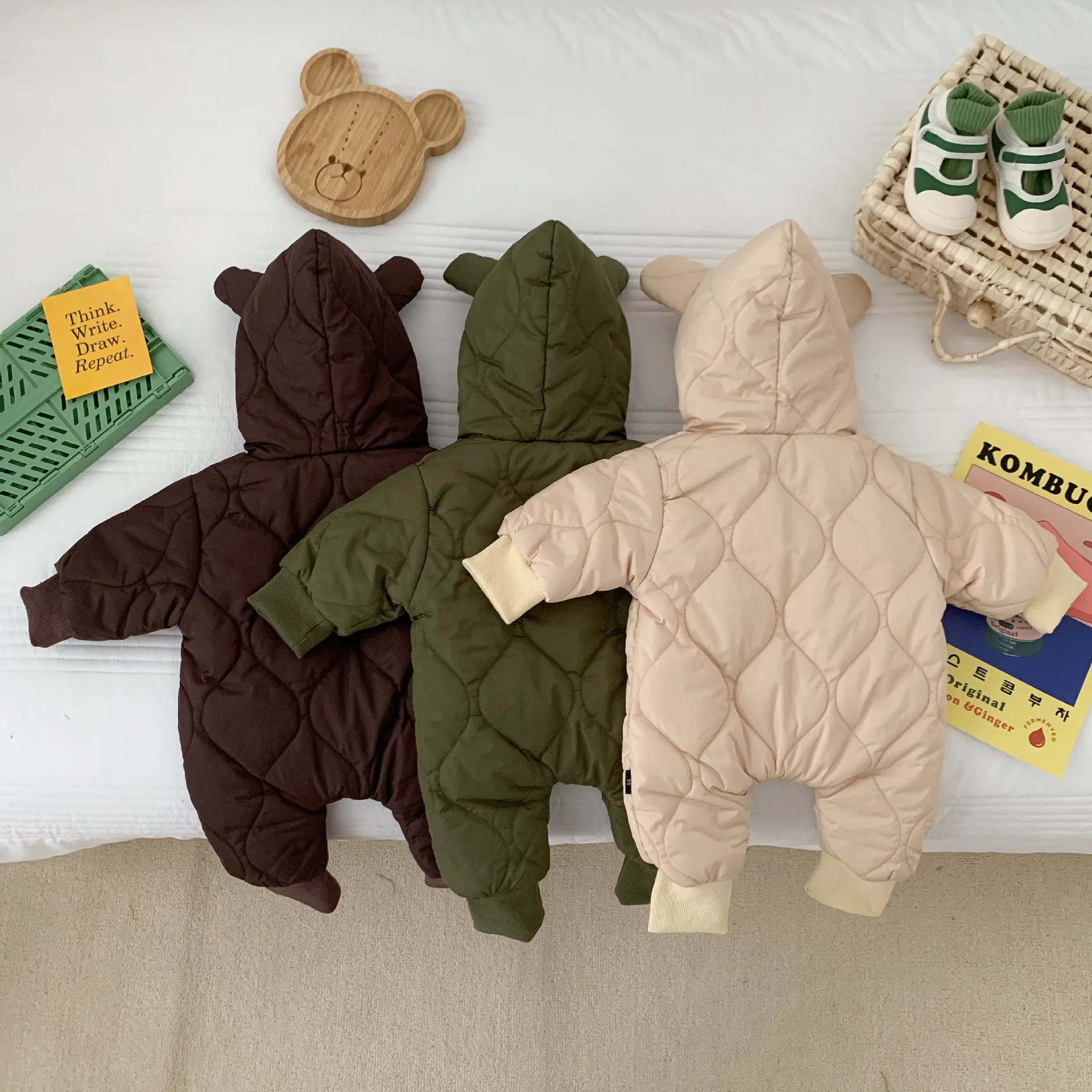 plus velvet padded cotton clothing newborn boy warm  ins baby clothes autumn and winter suit