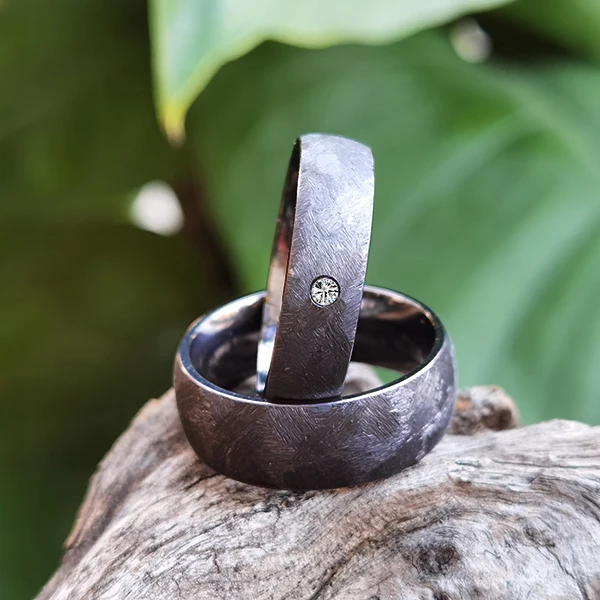 Contemporary rare metal tantalum rings hypo allergic mix brushed dome tantalum wedding ring sets