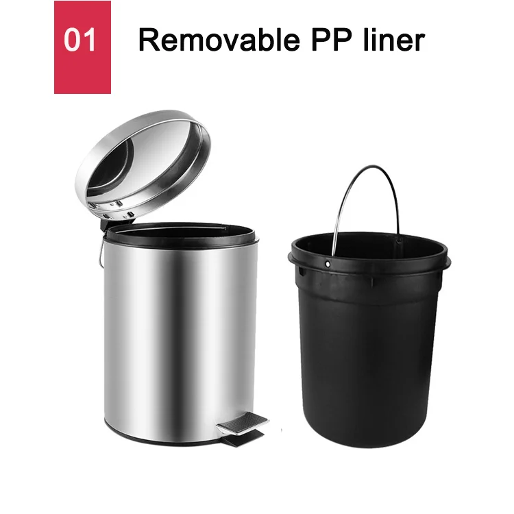 High Polish Metal Garbage 3L 5L 8L 12L 20L 30L Stainless Steel Trash Pedal Bin