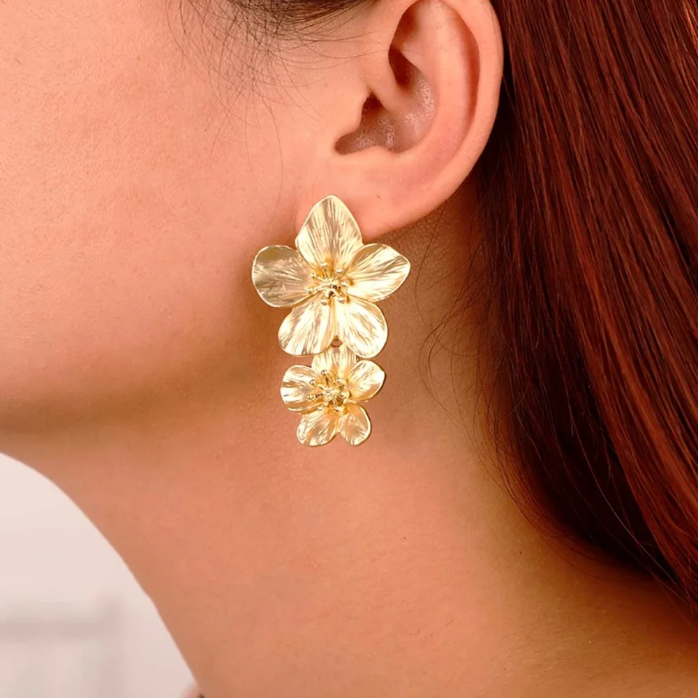 custom Jewelry wholesale Chunky Hypoallergenic Butterfly flower PVD 18k gold earrings stud stainless steel earrings for women
