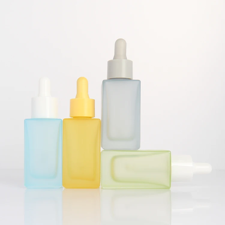 Square Shaped 30ml Custom Matte Yellow Green Blue Essential Oil Bottles 30ml Cosmetic Oil Bottle With Dropper