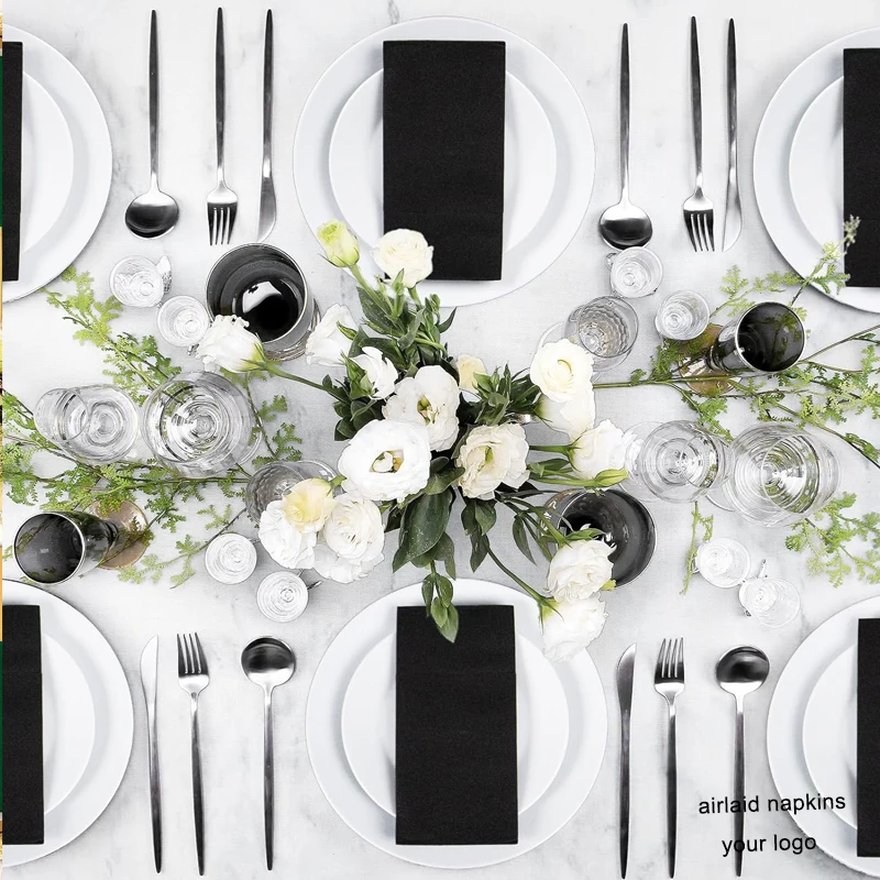 Custom luxury thick airlaid lunch napkins for restaurant with logo  disposable napkins  dinner napkins black tissue