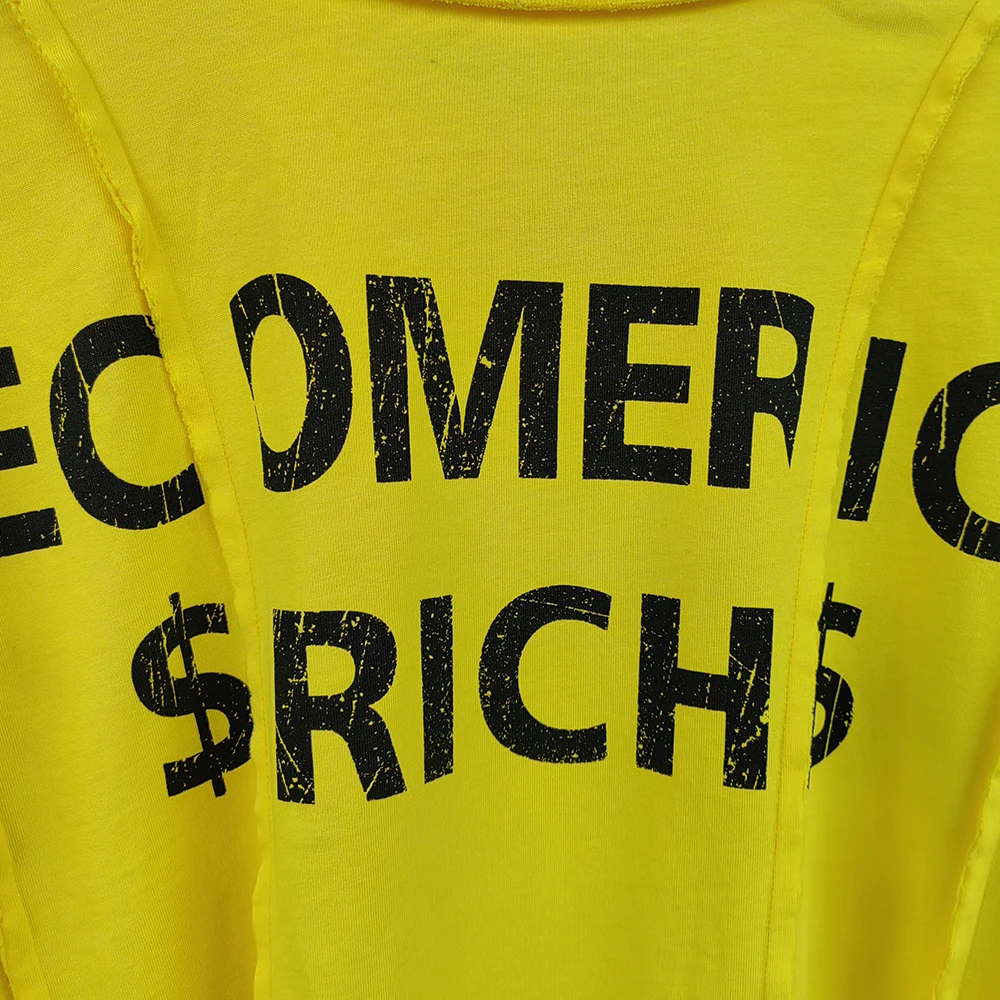 Huili New Trend Unisex Oversized Boxy Tshirts Custom Printing Men Reversed Stitching Spliced Panel Asymmetrical Raw Hem T Shirt