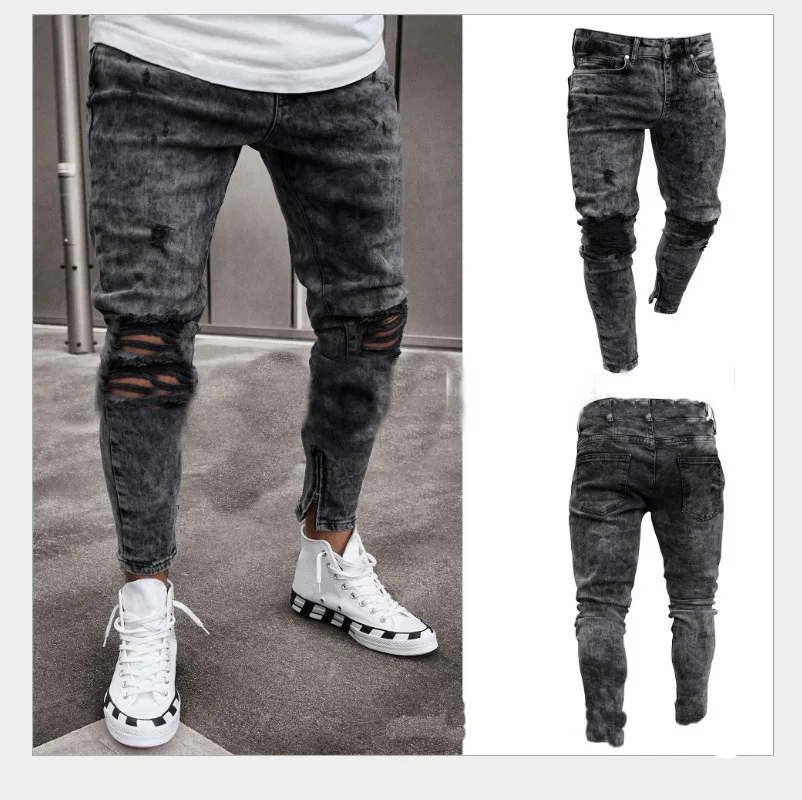 
Factory price ripped fasion snow wash slim denim long jeans for man 